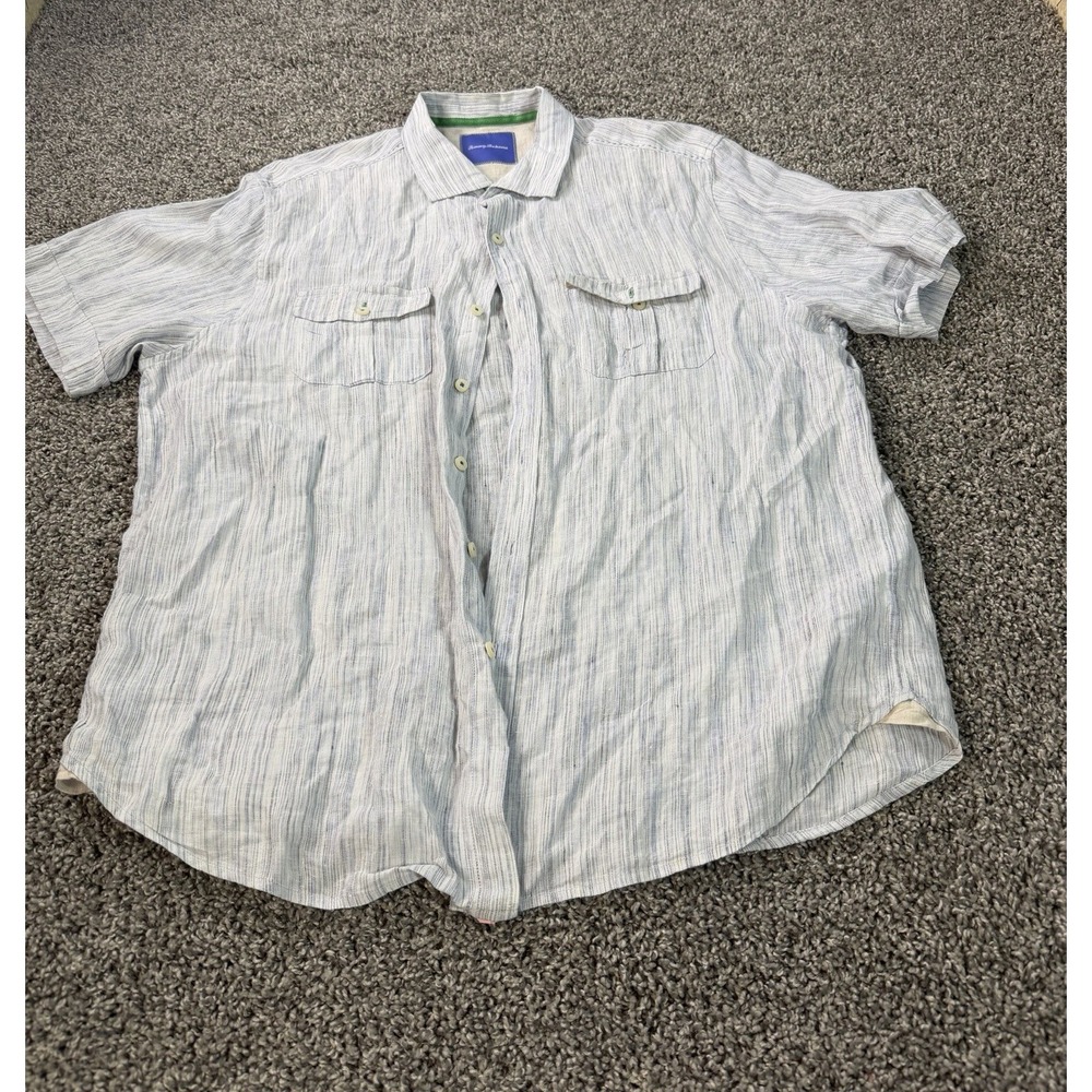 Tommy Bahama Linen Short Sleeve Button Down Shirt Men's Size XL Blue